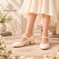 pondpwin™  Button Bloom Mary Jane Block Heel Pumps for Women — Round-Toe Dress Shoes with Floral Button Detail