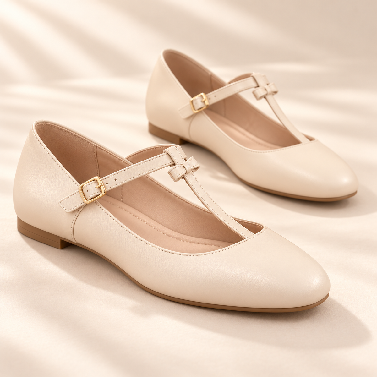 pondpwin™  Ribbon Gate T-Strap Mary Jane Shoes for Women — Square-Toe Flats with Bow Detail