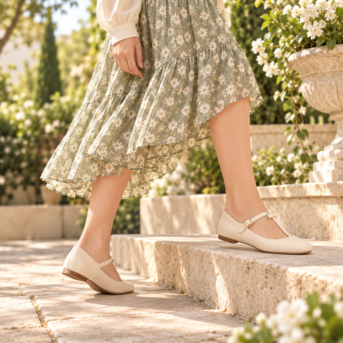 pondpwin™  Ribbon Gate T-Strap Mary Jane Shoes for Women — Square-Toe Flats with Bow Detail